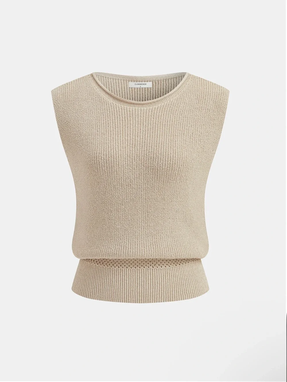 Commense Khaki Bloused Waist Sleeveless Knit Top XS | Quiet Luxury Knit Tank - Picture 4 of 7